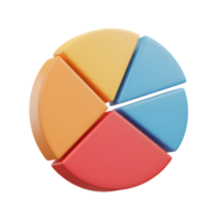 A colorful 3D pie chart illustrates data segments in orange, yellow, blue, and red, suitable for presentations and reports. png
