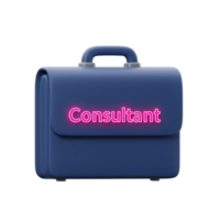 A blue briefcase has the word consultant in bright pink neon light, ideal for presenting a professional business image. png