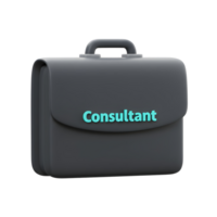 A dark gray briefcase displays the word 'Consultant' in cyan letters, representing the professional services offered by a consultant. png