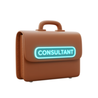 A brown briefcase with a glowing neon sign displaying the word 'Consultant' presents a professional image suitable for business purposes. png
