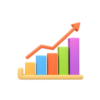 A colorful bar chart shows an upward trend with an arrow indicating growth and progress, useful for illustrating financial data or business performance. png