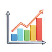 This illustration shows a colorful bar graph with an upward trending arrow, symbolizing growth or increase for presentations. png