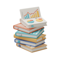 A stack of colorful books are topped with a chart and graph notebook, symbolizing data analysis and knowledge sharing for studying and research. png