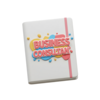 A white notebook featuring a vibrant design with the words 'Business Consultant' on it, which can be used as an organizational tool. png