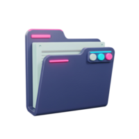 A blue folder holds several sheets of paper, highlighted with pink and blue accents, often used for organizing digital files. png