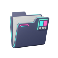 Dark blue computer folder with paper inside featuring neon lights makes a modern look, to keep all digital files organized. png