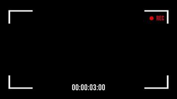 Digital display settings 30 seconds recording timecode with camera frame recording on black color background with blinking red icon video