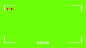 Camera Frame Recording on green screen with blinking red icon and digital display with settings 1 minute recording video