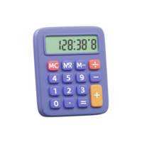 A purple calculator shows a numerical display, with various buttons for mathematical operations, and can be used for calculating arithmetic. png