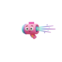 A 3D rendered cartoon ray gun shoots colorful beams and dots, adding a playful touch to graphic designs. png
