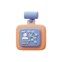 3D illustration shows a badge with a profile, data, and network graph, that is used in presentation. png