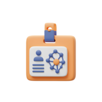 This 3D rendering depicts an ID badge featuring a user icon and a molecule graphic, commonly used for professional or organizational access. png