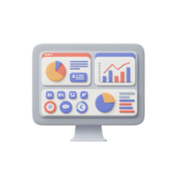 uma computador tela monitores vários gráficos, ícones, e dados, Incluindo torta gráficos, Barra gráficos, e financeiro figuras, ilustrando o negócio em formação e uso dentro dados análise. png
