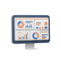 A computer monitor displays various financial charts and graphs, representing data analysis and insights for business planning. png