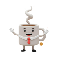 A cartoon coffee cup character with financial elements surrounding it represents business success and can be used for financial illustrations. png