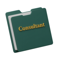A green folder with the word Consultant in gold lettering suggests organization and expertise, making it useful for business or personal record keeping. png