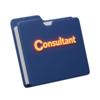 Blue folder containing papers with consultant label used for documentation. png