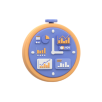 This clock displays various data charts and graphs, indicating time management for data analysis or business performance tracking. png