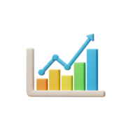 A colorful 3D bar graph with an upward trending line represents positive progress, visualized for data representation. png