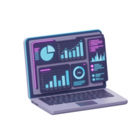 Laptop screen displays data analytics using chart, graph and percentage for business intelligence analysis. png