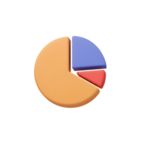 A 3D pie chart shows sections in blue, orange and red, representing different percentages for statistical or data visualization purposes. png