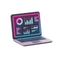 Laptop displays multiple data charts on its screen, showcasing information analysis for presentation or analysis purposes. png