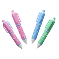 Four colorful pens with decorative patterns are displayed, perfect for writing notes, drawing doodles, or adding flair to any project. png
