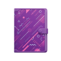 uma roxa caderno com uma geométrico padronizar em Está cobrir características uma botão fecho e pode estar usava para escrevendo notas ou registro no diário. png