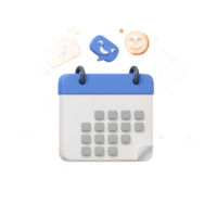 A 3D calendar surrounded by smiley faces represents planning, appointments, and scheduling. png