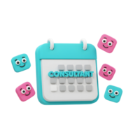 A blue calendar with 'Consultant' spelled out is surrounded by smiling squares, which could be used to illustrate scheduling or planning. png