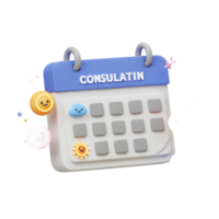A calendar with smiling face icons indicates a consultation reminder, suggesting a cheerful and organized approach to scheduling appointments and important meetings. png