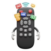 Animated remote control displays data and charts in colorful speech bubbles, demonstrating data tracking on a device. png