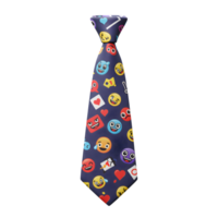 Dark blue tie featuring various emojis creates a playful and modern look, perfect for adding personality to formal attire. png