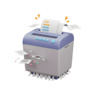 A paper shredder is depicted with documents being shredded, with some confetti shapes flying out from the cut papers, which is used for the purpose of document security. png