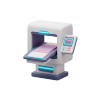 A medical scanner with a bed and monitor displays a heart rhythm, which is used for diagnostic imaging. png