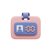 This pink and blue badge features a profile icon and digital clock display, commonly used for identification or attendance tracking. png