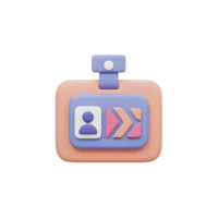 A 3D render of an identification badge displays a simple face icon with arrow shaped decoration, providing a visual representation for access or belonging. png