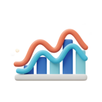 A 3D rendering of a financial chart illustrates data with blue bars and wavy red and blue lines, suitable for presentation purposes. png