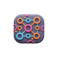 A colorful network of circles and lines sits atop a square platform, useful for representing connections or data flow. png