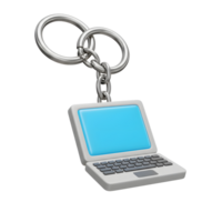 A laptop keychain with a blue screen is attached to metal rings by a silver chain, making it a practical accessory. png