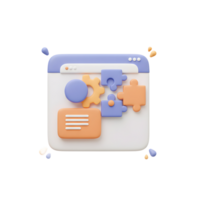 A website interface displays a gear, puzzle pieces, and document outline, suggesting building website functionalities and customization, for web development and software solutions. png