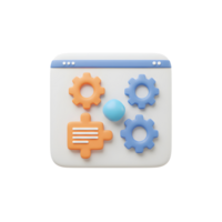 A white icon featuring gears, a sphere, and a settings icon representing configuration settings, used for applications. png