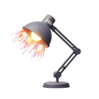 A grey desk lamp shines with a bulb and emanating colorful abstract light, adding a vibrant and unique aesthetic to home or office decor. png
