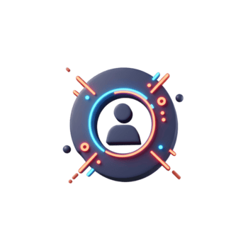 un' buio persona icona è visualizzato entro un' neon blu e arancia cerchio, circondato di astratto forme, e è adatto per che rappresentano utenti o profili. png