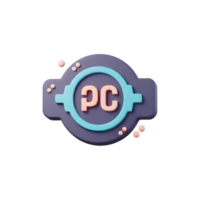 Illustration of a PC symbol inside a circular shape with a rounded design element for usage in interface designs. png