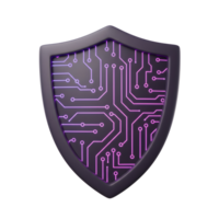 A stylized dark shield is decorated with a glowing circuit board design, offering a modern concept for digital protection and security. png