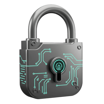 un plata candado con un circuito tablero diseño y ojo de cerradura simboliza digital seguridad, y eso lata ser usado para sitio web o datos proteccion. png