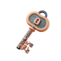 This digital key with binary code conveys a message of online security and data protection for internet or software applications. png