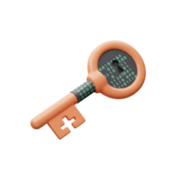 An orange key features binary code patterns on its handle and head, suggesting concepts such as encryption or digital access, with versatile applications in tech related projects. png