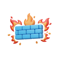 A blue brick wall stands strong against orange and red flames, symbolizing protection and security for online usage. png
